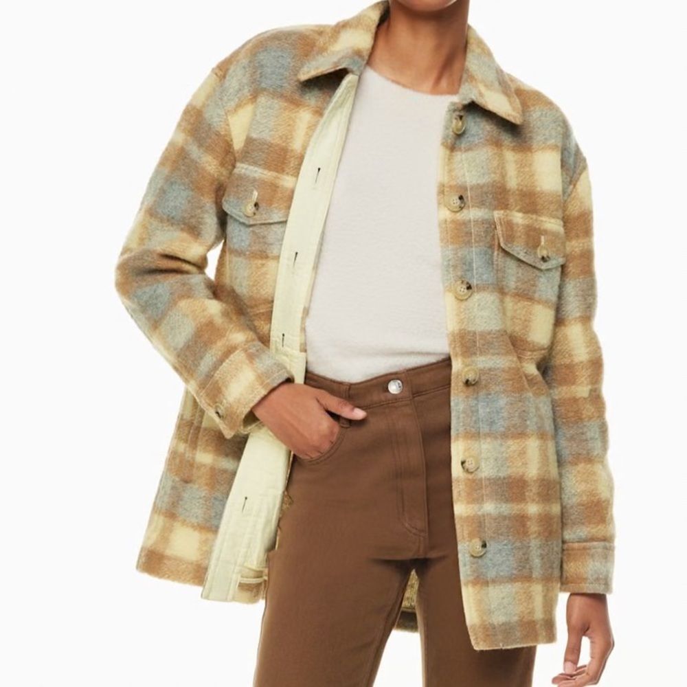 Aritzia Wilfred Free The Ganna Utility Shirt Jacket Plaid Wool Blend Sz 2XS - Picture 15 of 15